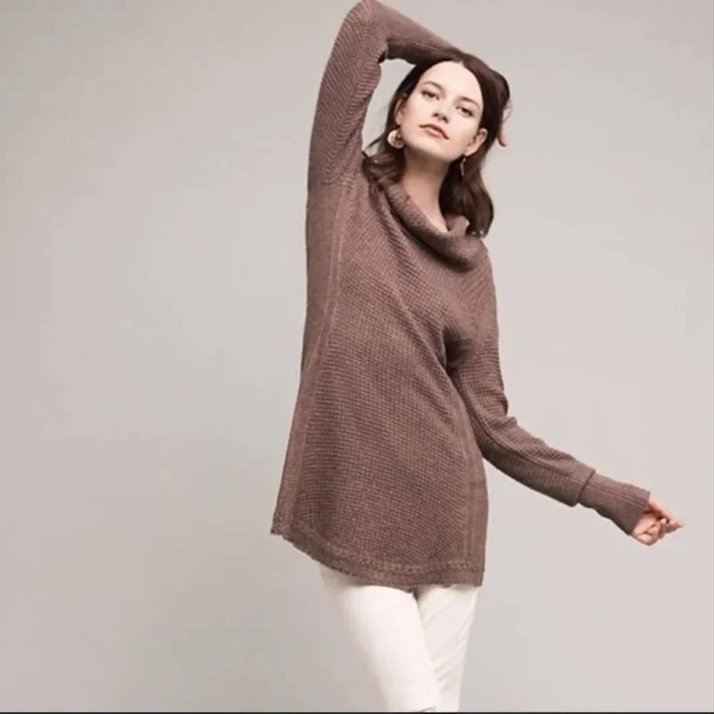 Anthropologie MOTH Cowl Neck Sweater, Light Grey, Cotton/Cashmere Blend,‎ Small
